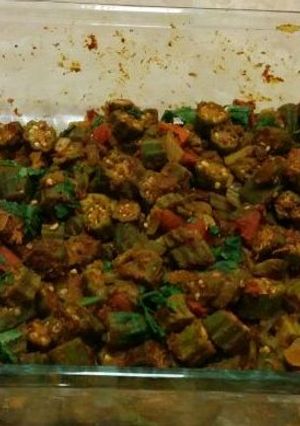 A picture of Bhindi masala in microwave.