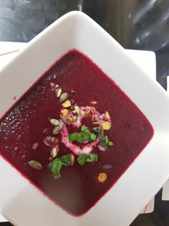 A picture of Beetroot mint & Cumin soup.