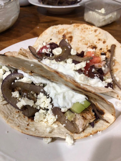 A picture of Greek chicken tacos.