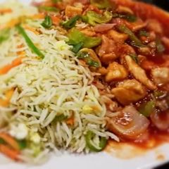 Shashlik pair with fried rice A picture of Shashlik pair with fried rice.