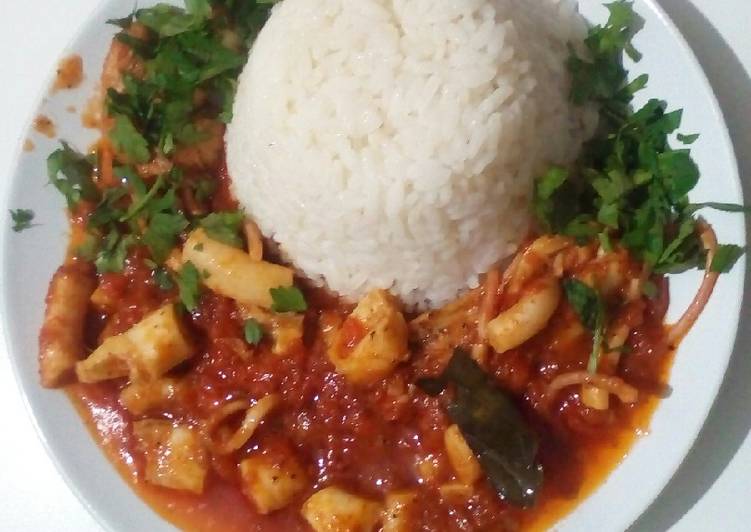 Steps to Prepare Homemade Octopus with sauce and rice