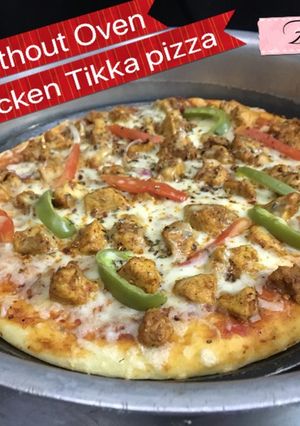 A picture of Chicken Tikka pizza without oven.