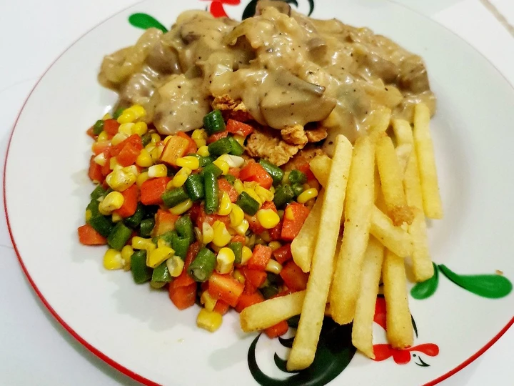 Langkah Mudah untuk Membikin Resep Steak Ayam saos Jamur ala Tin yang Enak Banget Anti Ribet, Bikin Ngiler