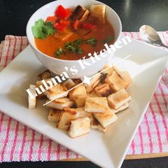 A picture of Roasted Red Pepper and Tomato Soup.