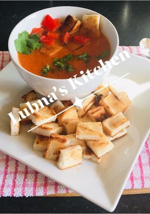 A picture of Roasted Red Pepper and Tomato Soup.