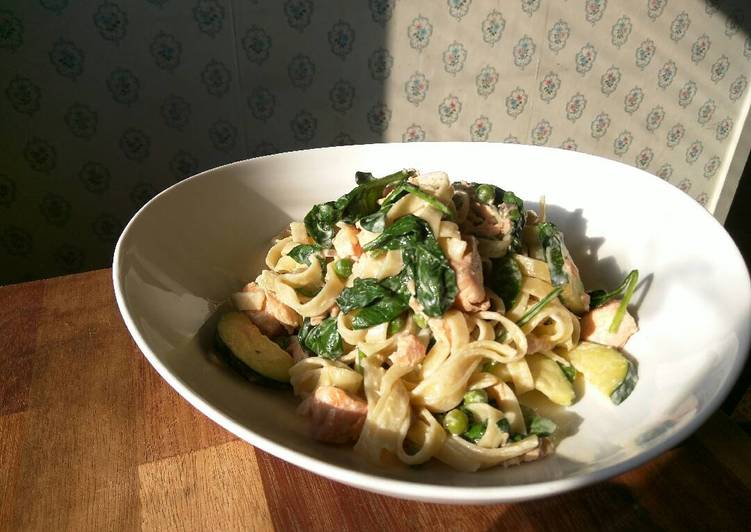 Simple Way to Prepare Any-night-of-the-week Salmon And Green Vegetable Tagliatelle