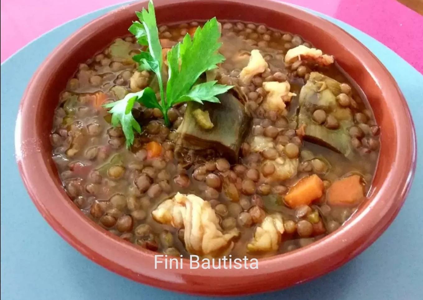 Lentejas con langostinos