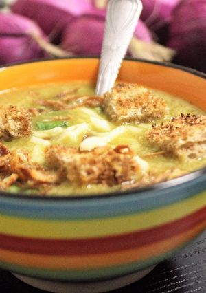 A picture of French Onion Soup - Indian Fusion Style.