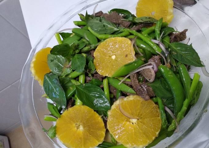 Simple Way to Prepare Super Quick Homemade Beef salad with orange
dressing