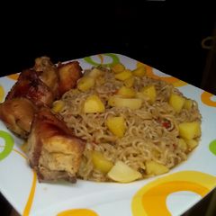 A picture of Noodles and potato.