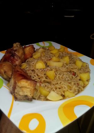 A picture of Noodles and potato.