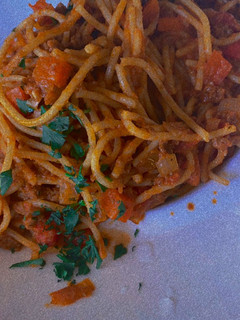 A picture of T-ribez Spaghetti bolognese.
