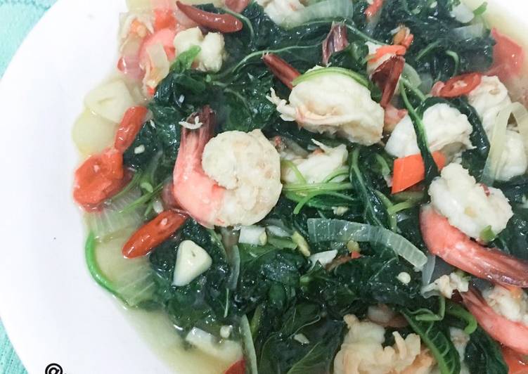 Resep Tumis Bayam Udang saos Tiram yang praktis