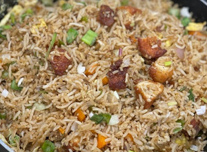 A picture of Chicken fried rice.