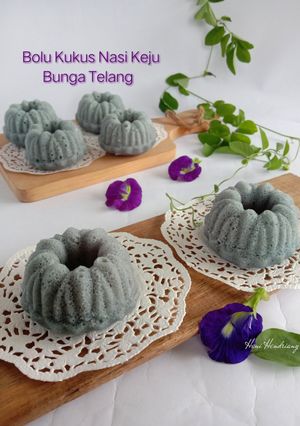 Foto resep Bolu Kukus Nasi Keju Bunga Telang 🧀🌸