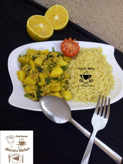 A picture of Potato soup with orange zest rice.
