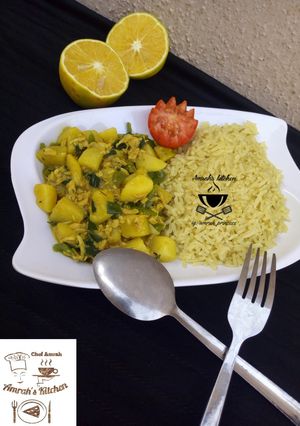 A picture of Potato soup with orange zest rice.