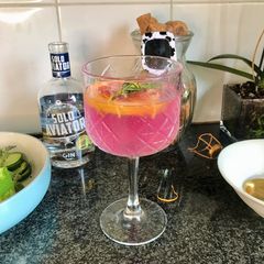 Gin & tonic with rosemary & grapefruit cocktail A picture of Gin & tonic with rosemary & grapefruit cocktail.