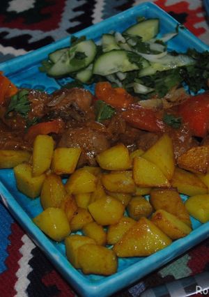 A picture of Persian lamb kidneys with tomato sauce.