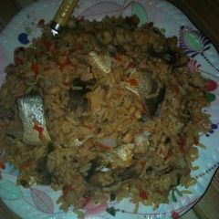 A picture of Jalof rice with beans and fish.