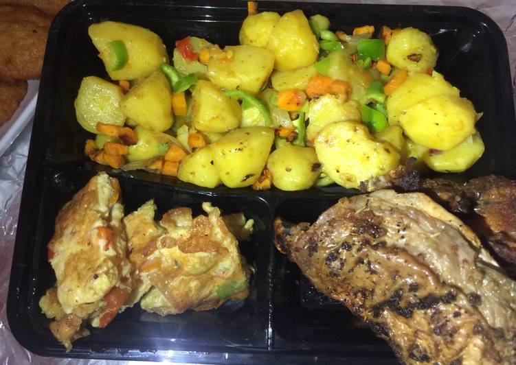 Stir fry potatoes,egg rolls&amp;grilled chicken