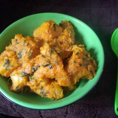 A picture of Yam and Unripe Plantain Pottage.