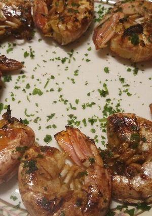 A picture of Sticky balsamic glazed king prawns.
