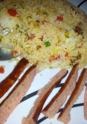 A picture of Vegetable rice with sausage strips #4WeeksChallenge.