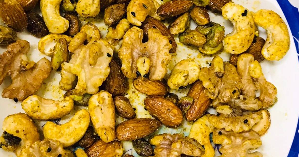 Microwaved roasted spicy nuts Recipe by DROOLSOME MORSEL BY AFREEN