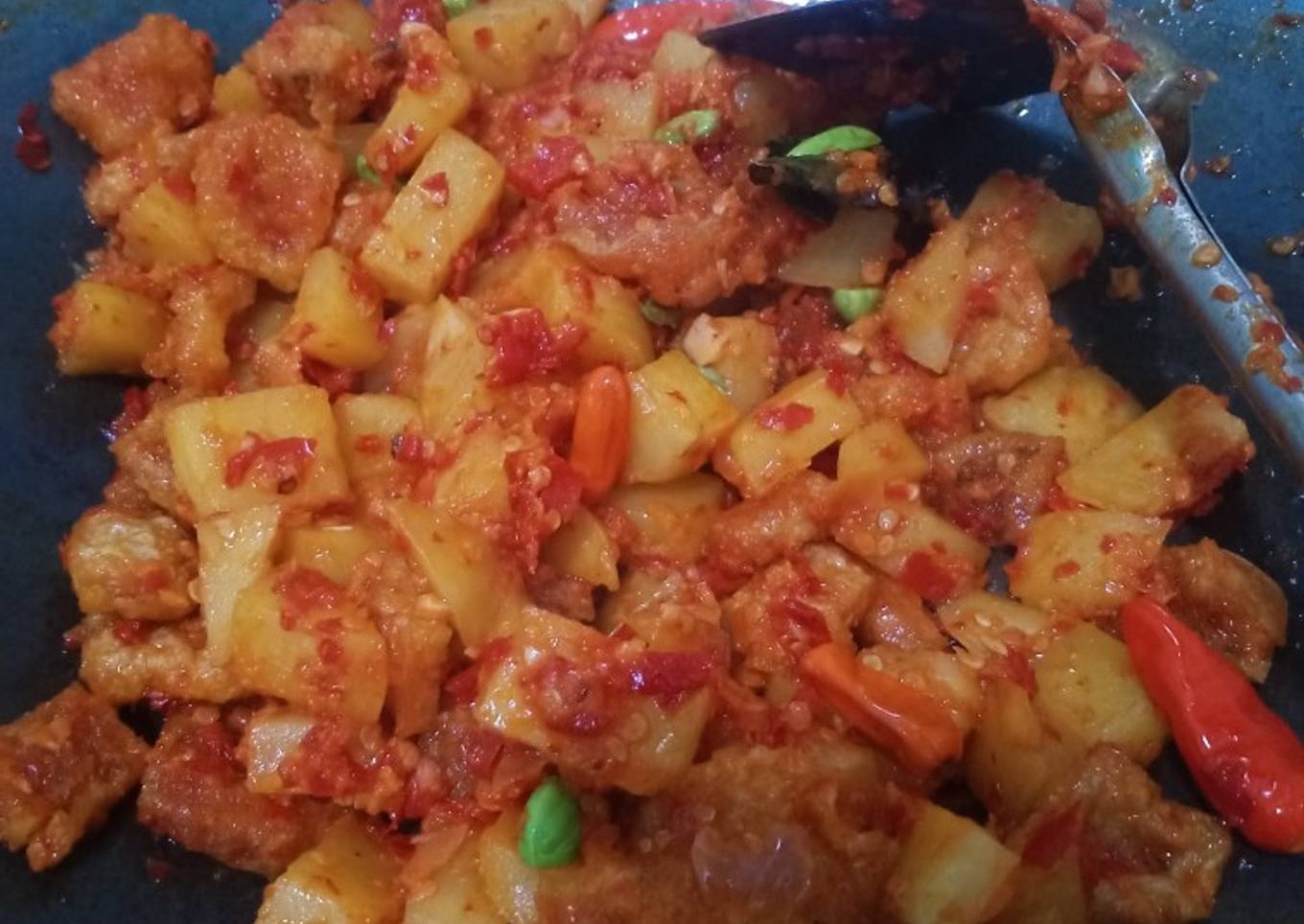 Kentang krecek balado with pete