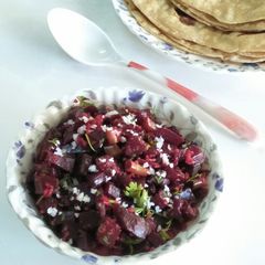 A picture of Beetroot bhaaji (quick beetroot stir fry vegetable).
