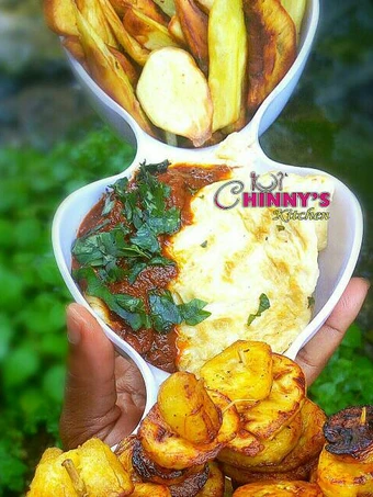 Recipe Fried plantain,potato chips,fried egg and tomatoes sauce the Can Spoil the Tongue So Delicious