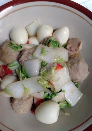 Foto resep Oseng sawi baso dan telur puyuh