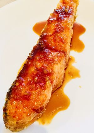 Hình của món Cá hồi lăn bột sốt Teriyaki.