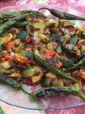 Légumes du jardin à l'oignon rouge et épices orientales (recette plancha)