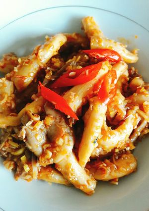 Hình của món Nấm bào ngư xào sa tế.