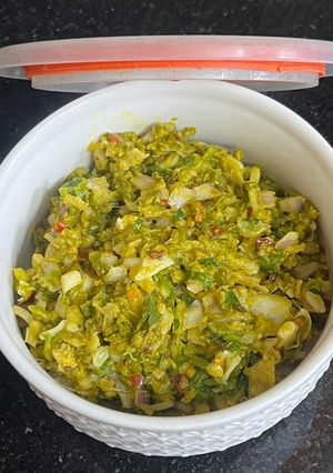 A picture of Karela Chokha (A Traditional Indian Mashed Karela Dish).