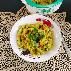 CREAMY PESTO PASTA 😋 With BASIL Leaves A picture of CREAMY PESTO PASTA 😋 With BASIL Leaves.