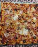 Pizza de hojaldre con bacon, piña, aceitunas negras Y TRUFA💜