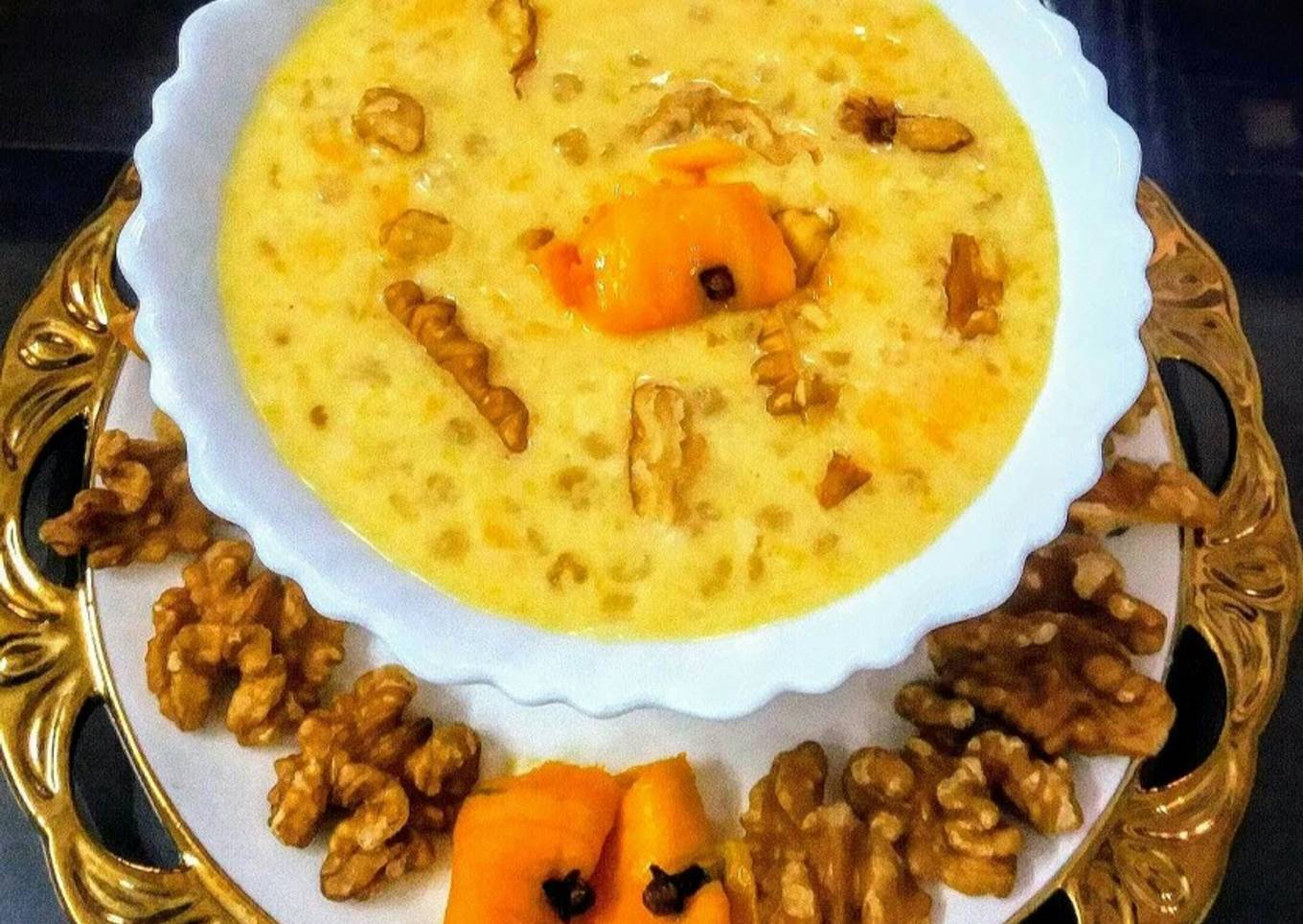 Mango sago walnut pudding