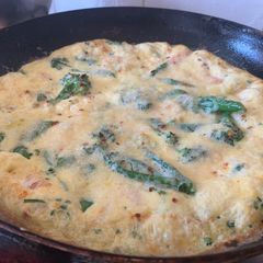 A picture of Smoked salmon and Tenderstem broccoli (or asparagus) frittata.