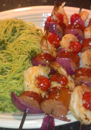 A picture of Shrimp & Sausage Kabobs.