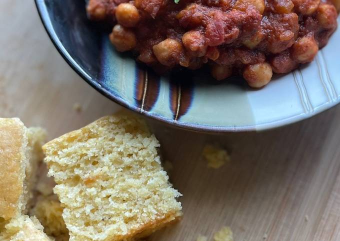 vegan chili and sweet cornbread recipe main photo