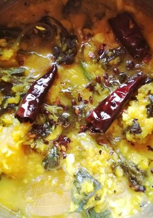 A picture of Moong dal with pui saag.