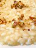 Risotto di porri e baccalà con pistacchi