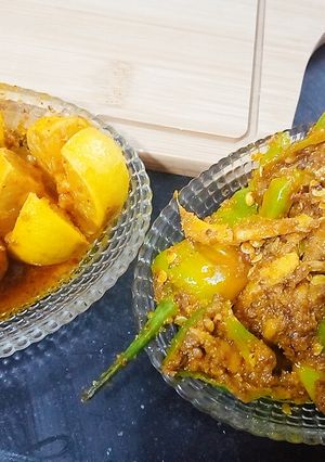 A picture of Hari mirch adrek or leemo ka achar.
