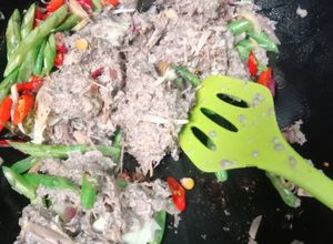 Foto resep Tumis Pedas Jantung Pisang Buncis ala Rusip