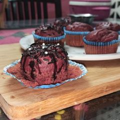 A picture of Beetroot red velvet cup cakes.