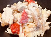A picture of chicken breast onion garlic mushroom