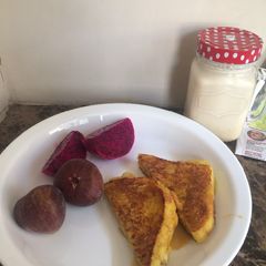 A picture of Eggless Stuffed banana French Toast.